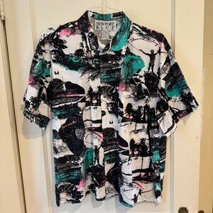 VINTAGE Newport Blue Short Sleeve Button Down Men’s Size Large L Summer